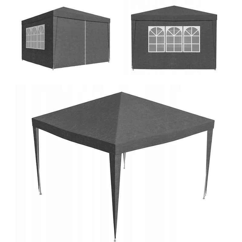 Záhradný pavilón 3 × 3 m so 4 bočnými stenami (sivý)