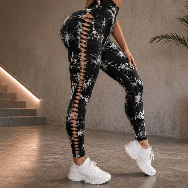 Dámske legíny push up mramorový vzor S/M čierne