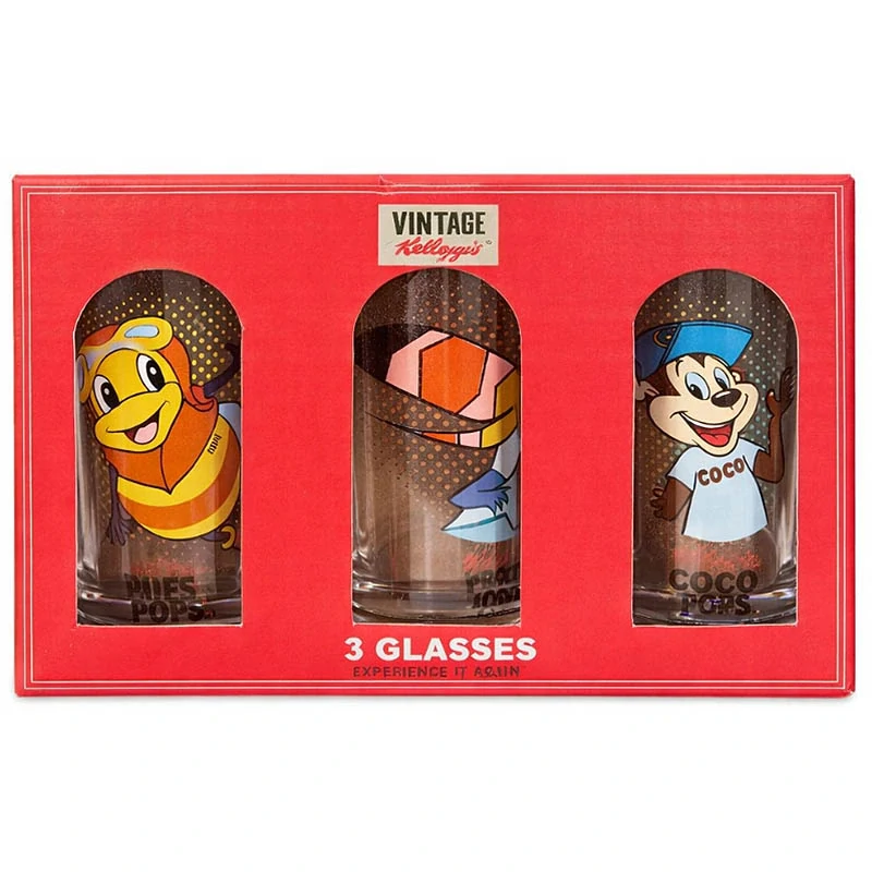 Retro sklenené poháre Kellogg’s – sada 3 ks