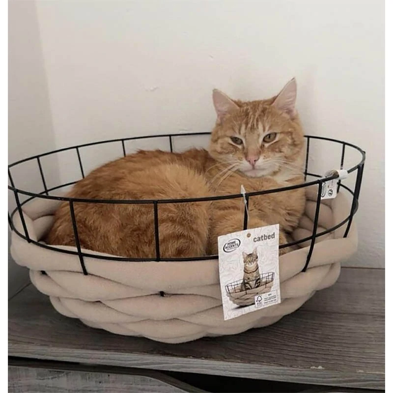 Mačací pelech Cat Bed 38 cm – kovový košík s mäkkou výstelkou