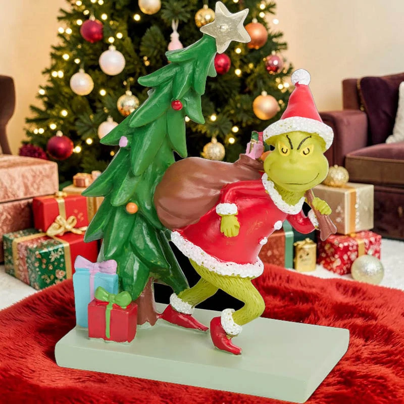 Dekorácia Grinch pri vianočnom stromčeku – stolová vianočná dekorácia 16 cm