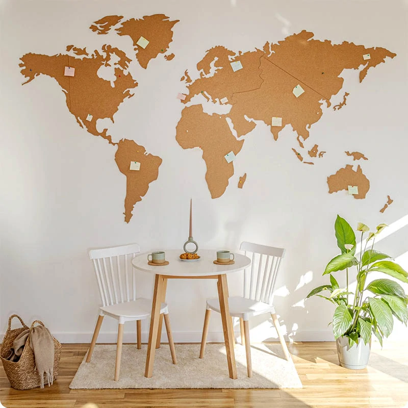 Korková mapa sveta na stenu 100 × 45 cm samolepiaca