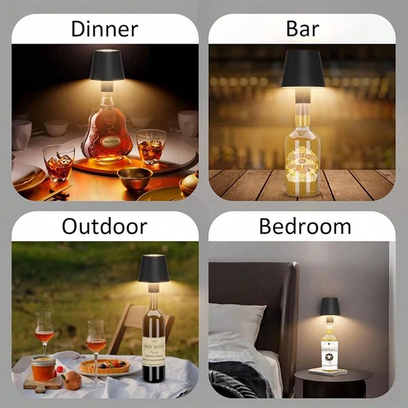 LED lampa na fľašu biela – bezdrôtové tienidlo s USB nabíjaním, 3 farby svetla, IP44