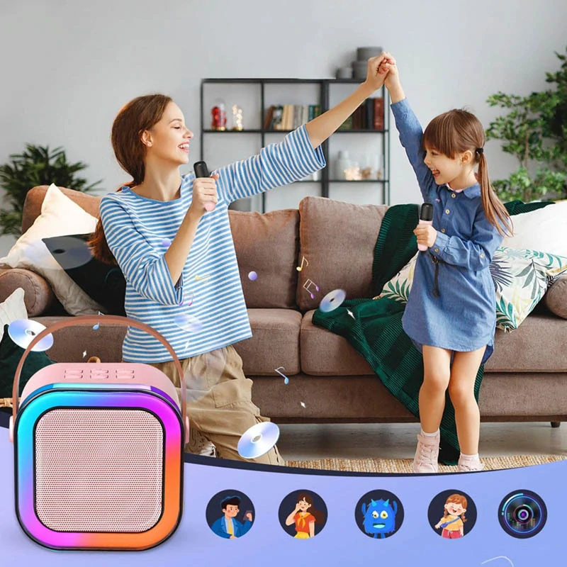 Prenosný karaoke set s Bluetooth reproduktorom a 2 mikrofónmi ružový