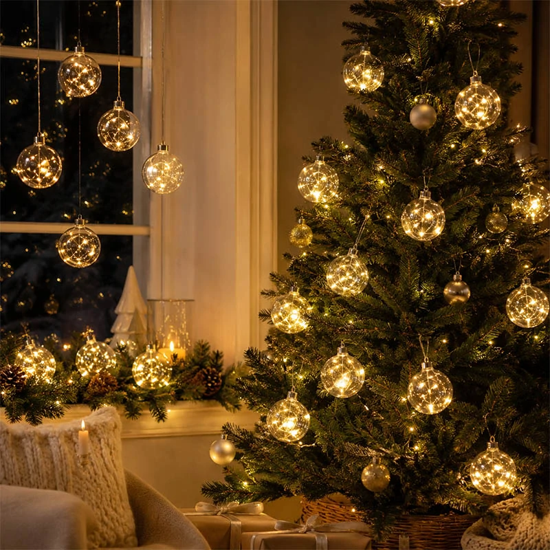 LED sklenená vianočná guľa 10 cm