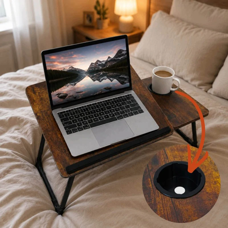 Skladací stolík pod notebook s nastaviteľným sklonom hnedý