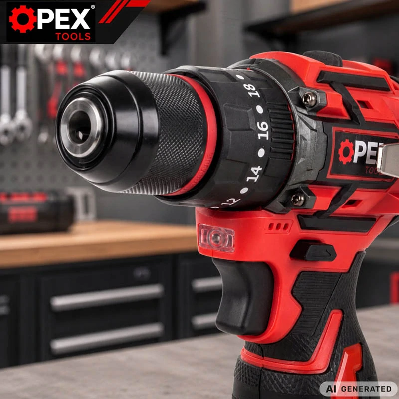 Bezuhlíková aku príklepová vŕtačka Opex 16,8 V s 2 batériami a kufríkom