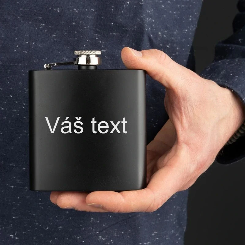Ploskačka čierna 180ml s gravírovaním textu