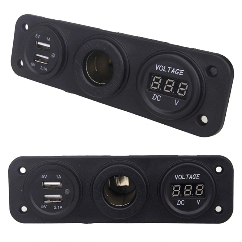 Montážny zapaľovač 12V s dvomi USB 5V portami a vstavaným voltmetrom