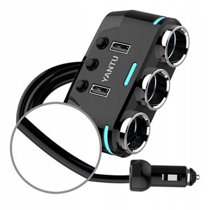 Yantu Rozdeľovač autozásuvky 12V 3x + 2xUSB + voltmeter