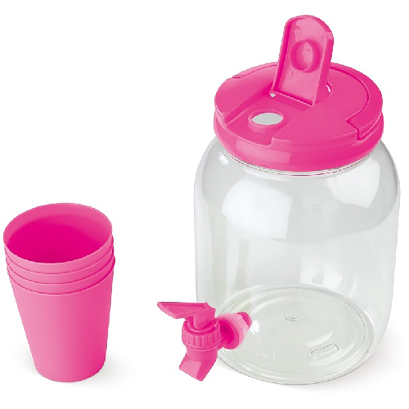 Nádoba na nápoje s kohútikom 2,5L + 4 poháre ružová