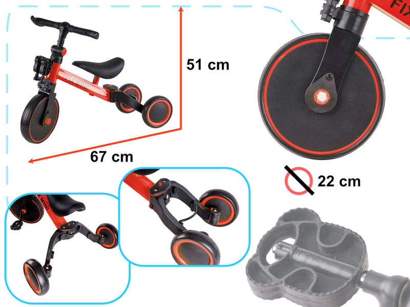 Detská trojkolka s pedálmi Trike Fix Mini 3v1 červená