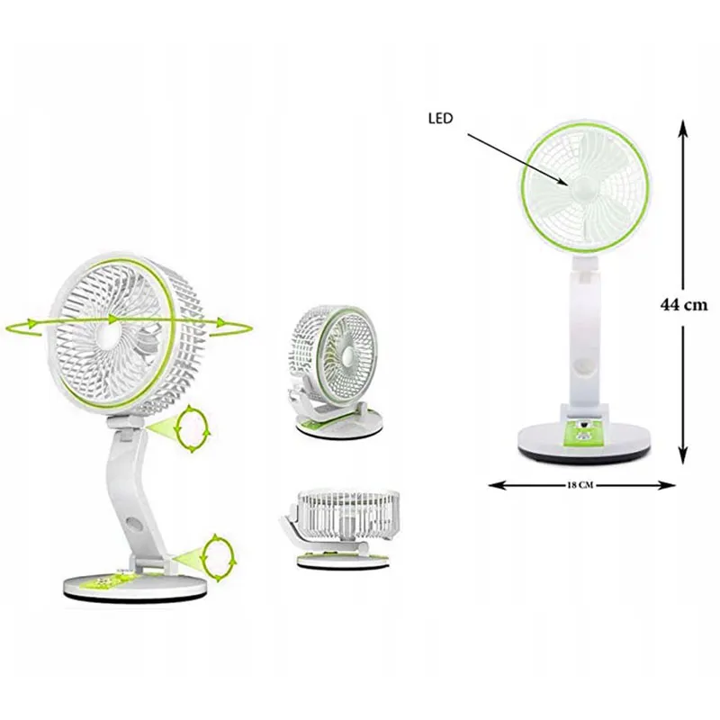 Bezdrôtový skladací ventilátor s LED lampou zelený