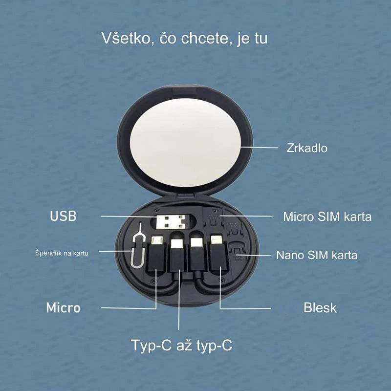 Rýchlonabíjací dátový kábel so skladovacím boxom 5v1