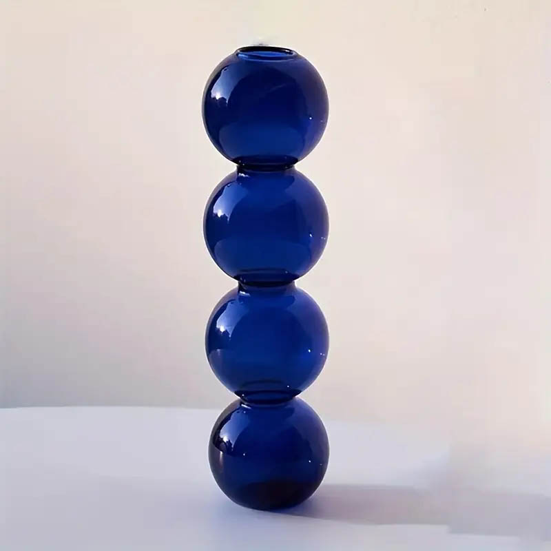 Sklenená dekoračná bublinková váza – modrá: 22,5 × 5 cm