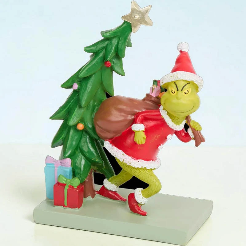 Dekorácia Grinch pri vianočnom stromčeku – stolová vianočná dekorácia 16 cm