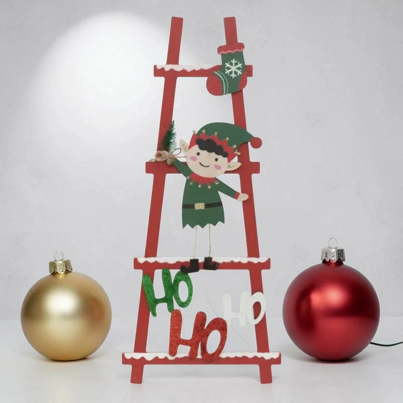 Drevená vianočná dekorácia HO HO HO s elfom