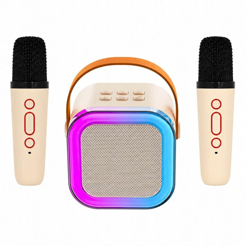 Prenosný karaoke set s Bluetooth reproduktorom a 2 mikrofónmi biely