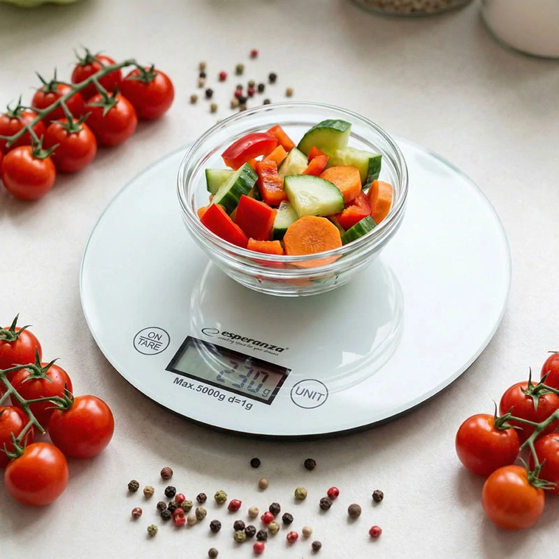 Okrúhla digitálna kuchynská váha Esperanza MANGO Red do 5 kg