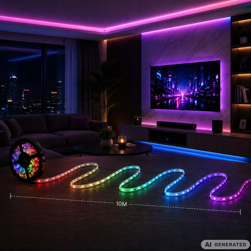 RGB LED pás 10 m 5050, 12 V, s aplikáciou, ovládačom a Music Sync