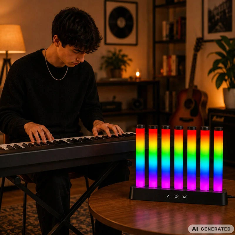Hudobná RGB LED lampa Equalizer so 7 svetelnými stĺpcami