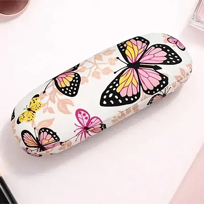 Pevné puzdro na okuliare 16 × 6 cm Motýle – biele