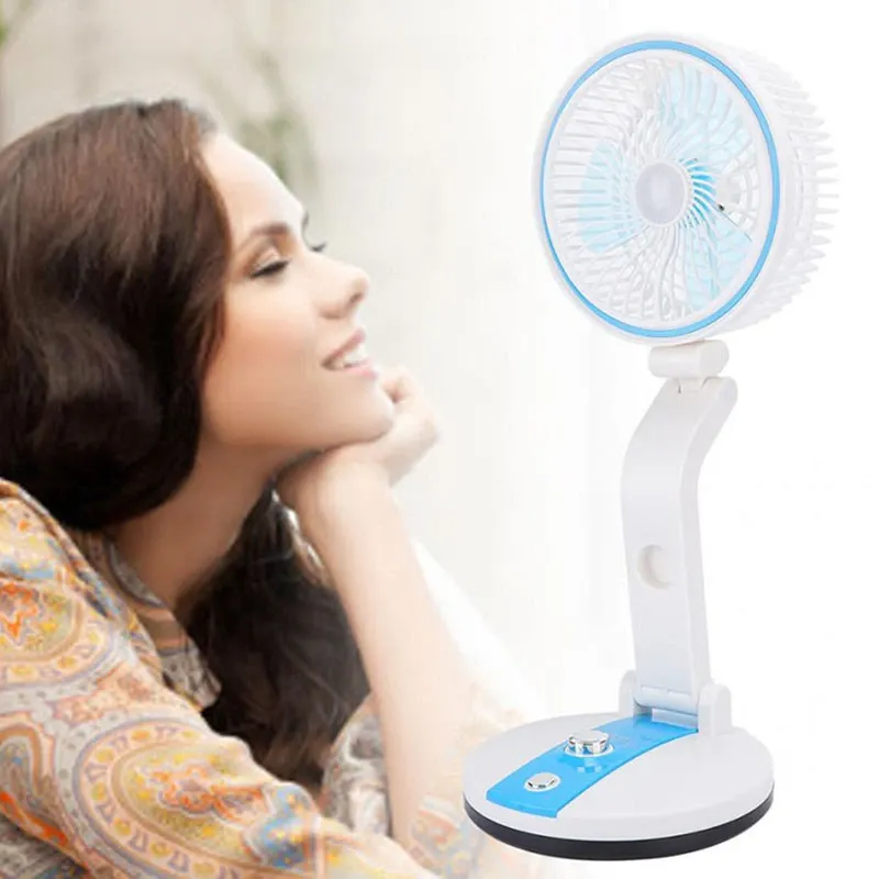 Bezdrôtový skladací ventilátor s LED lampou modrý