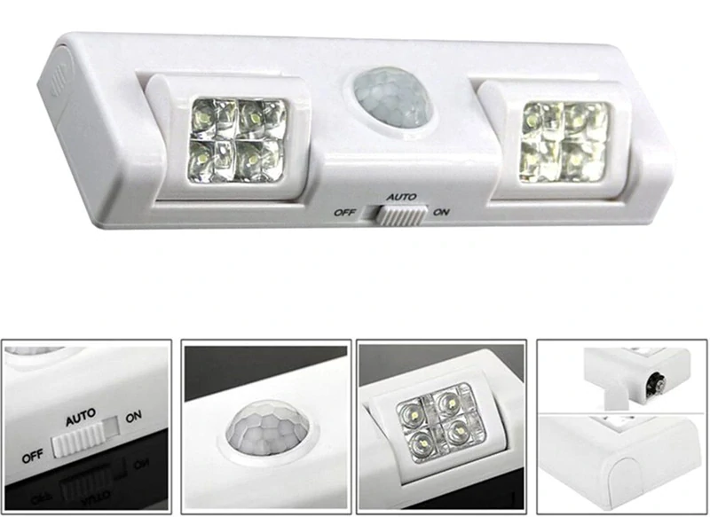 Bezdrôtová lampa s pohybovým senzorom na batérie 8 LED biela