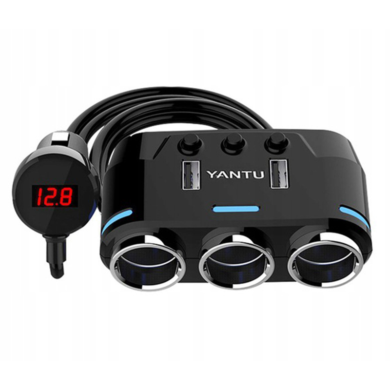 Yantu Rozdeľovač autozásuvky 12V 3x + 2xUSB + voltmeter