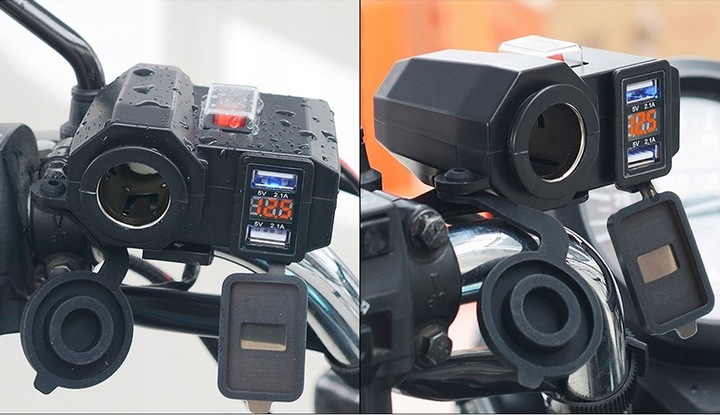 Nabíjačka zapaľovač 12V na motocykel s voltmetrom + 2xUSB