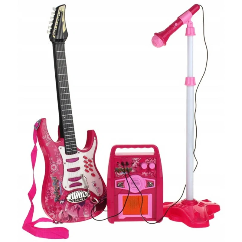 Detská elektrická gitara s mikrofónom a zosilňovačom ružová