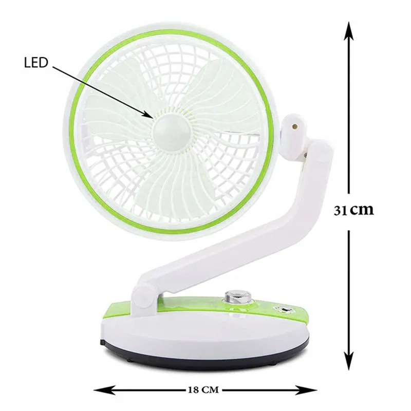 Bezdrôtový skladací ventilátor s LED lampou zelený