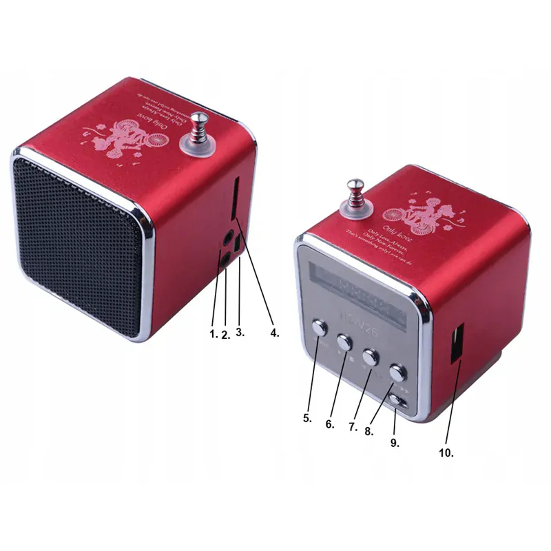 Bezdrôtové prenosné mini FM LED rádio TD-V26 modré