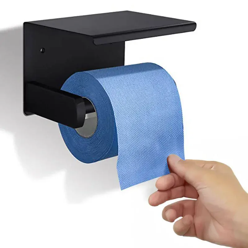 Nástenný držiak na toaletný papier s poličkou kovový