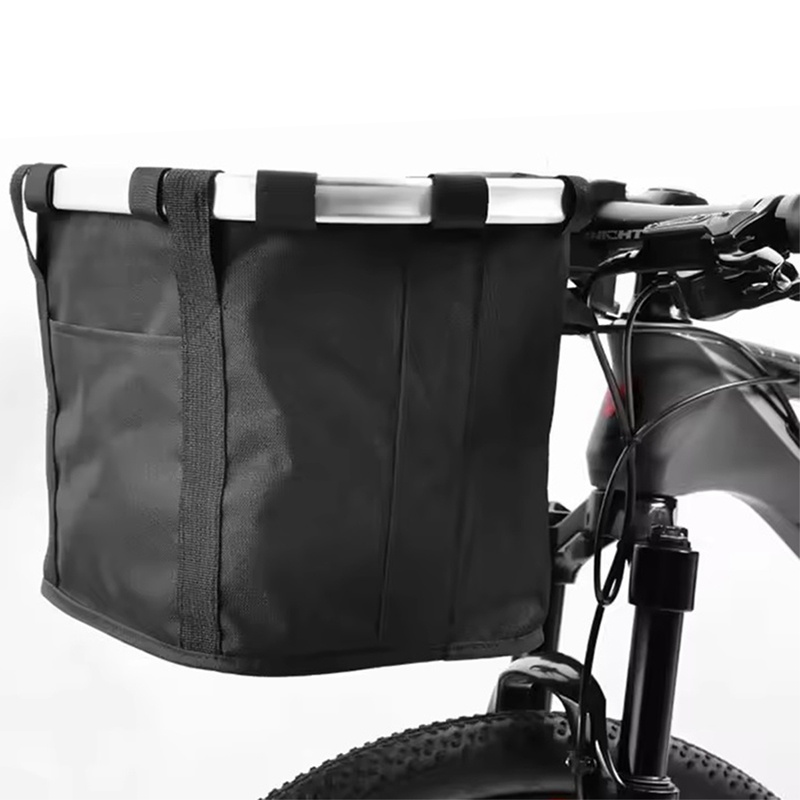 Predný košík na bicykel s rukoväťou čierny