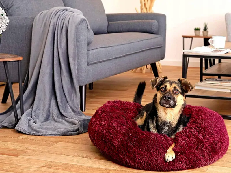 Plyšový pelech pre zviera okrúhly 80cm bordový