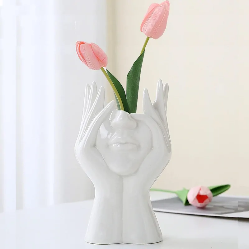 Kvetináč v tvare tváre biely 18cm