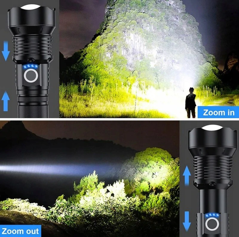 LED baterka XHP90 nabíjateľná s zoomom