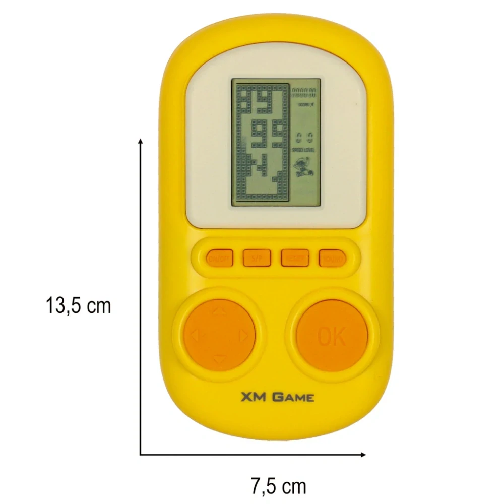 Elektronická vrecková konzola – mini Tetris, žltá