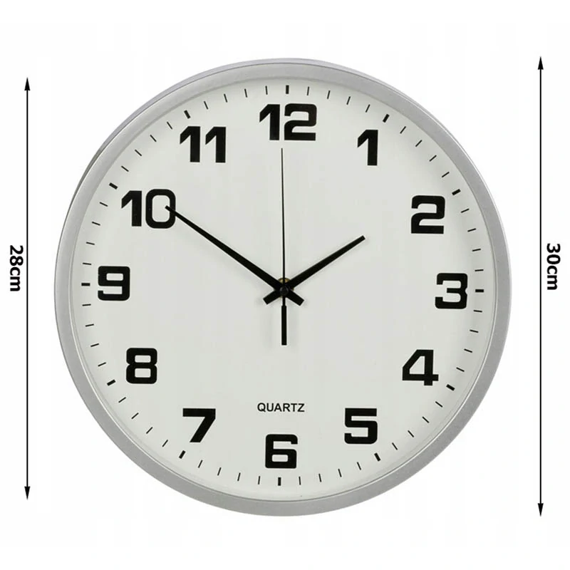 Nástenné hodiny s tichým chodom 30cm strieborné