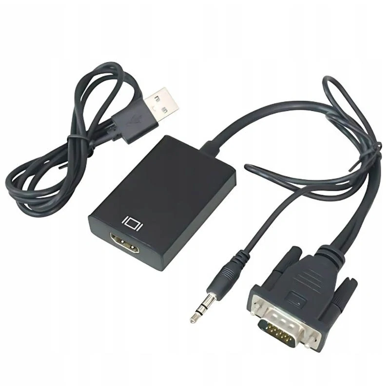 Kábel adaptér VGA – HDMI s jackom 3,5 mm a USB, Full HD
