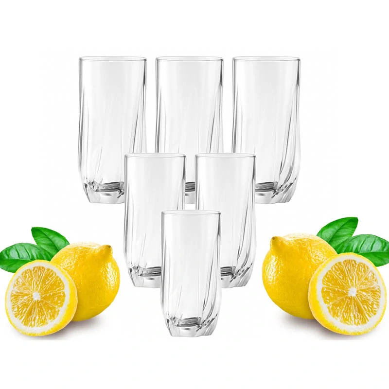 Sada 6 vysokých sklenených pohárov na nápoje a drinky 340 ml