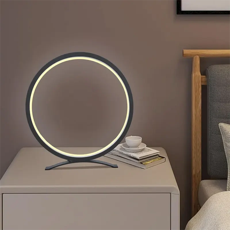 Moderná okrúhla stolová LED lampa čierna