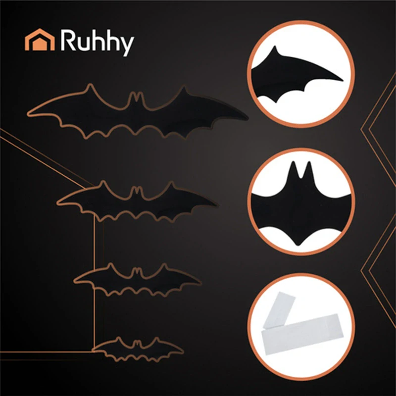 Netopiere 3D nálepky na Halloween 56 ks