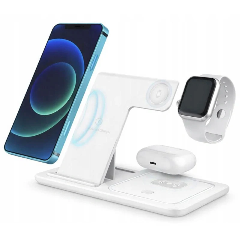 Bezdrôtová nabíjačka 15W 3v1 na mobil, hodinky a slúchadlá biela