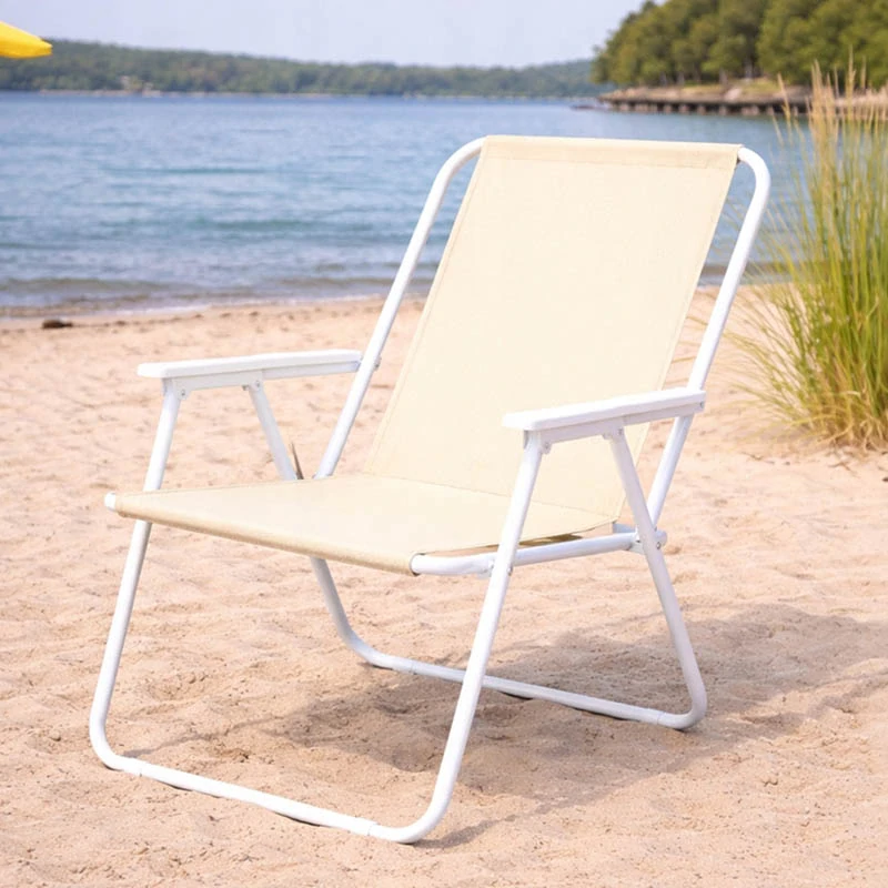 Skladacia turistická stolička s operadlom béžová
