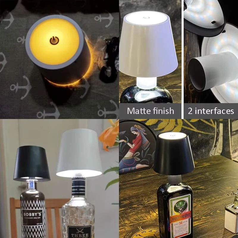 LED lampa na fľašu biela – bezdrôtové tienidlo s USB nabíjaním, 3 farby svetla, IP44