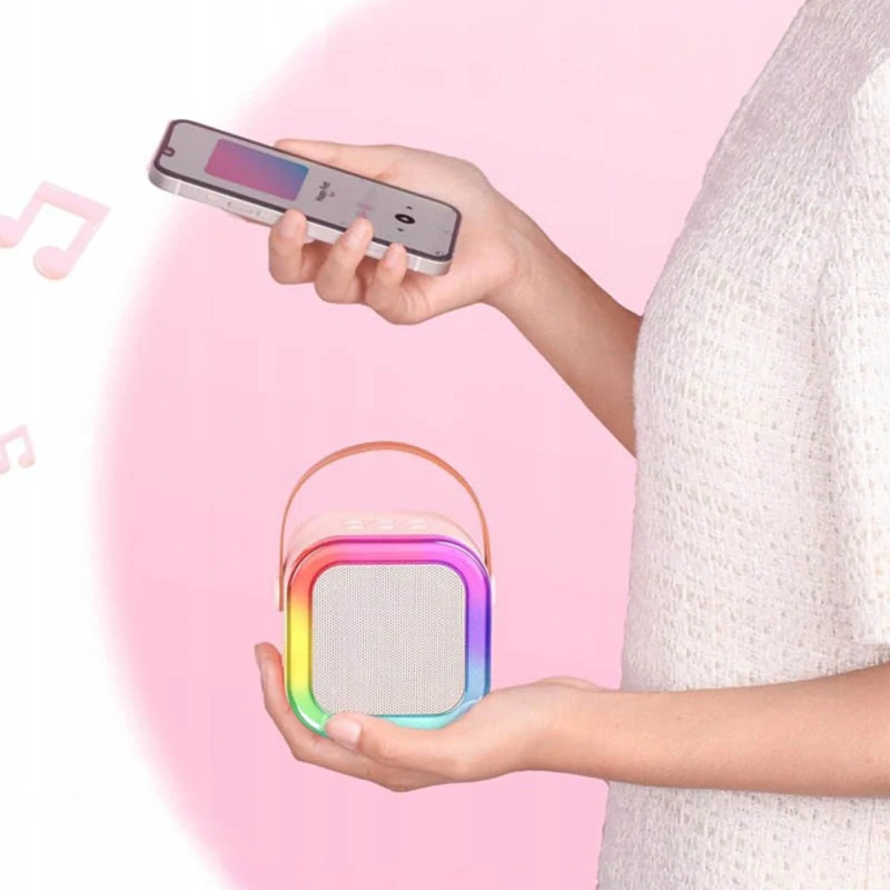 Prenosný karaoke set s Bluetooth reproduktorom a 2 mikrofónmi ružový