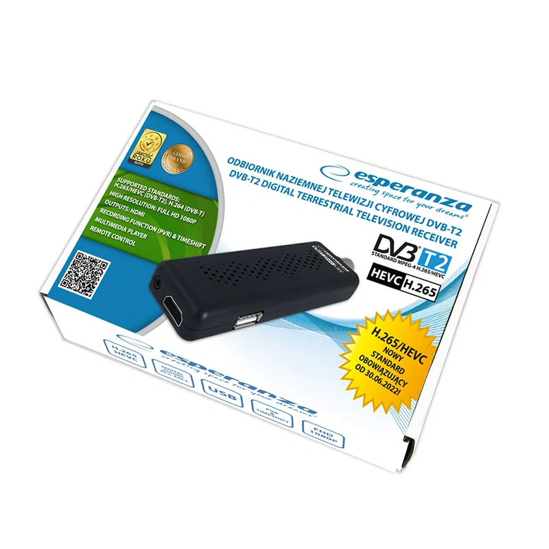 Digitálny DVB-T2 prijímač Esperanza EV109R H.265/HEVC