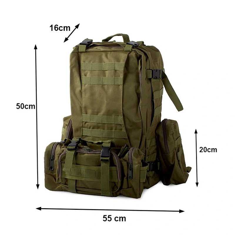 Outdoorový ruksak 45 l + 3,5 l camouflage zelený